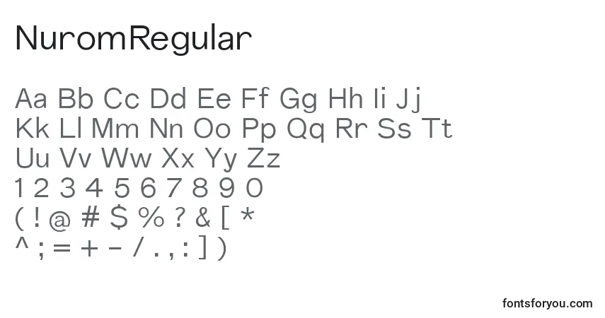 A fonte NuromRegular – alfabeto, números, caracteres especiais