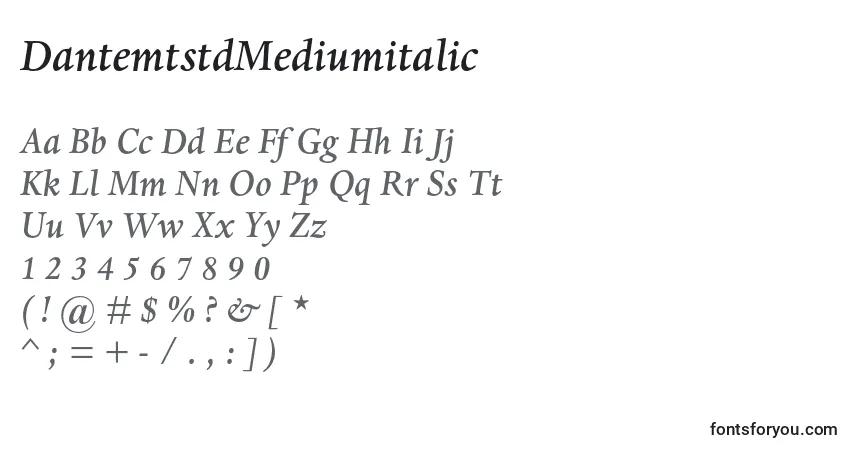 Czcionka DantemtstdMediumitalic – alfabet, cyfry, specjalne znaki