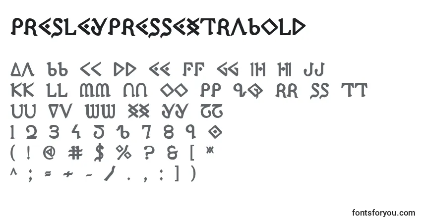 A fonte PresleyPressExtrabold – alfabeto, números, caracteres especiais