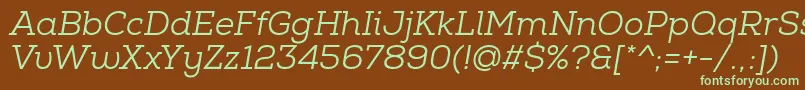 フォントNexaSlabBookItalic – 緑色の文字が茶色の背景にあります。