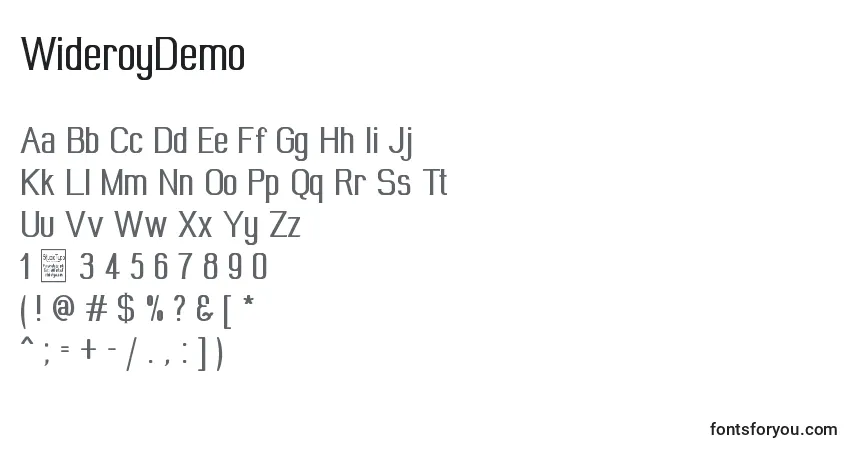 A fonte WideroyDemo – alfabeto, números, caracteres especiais