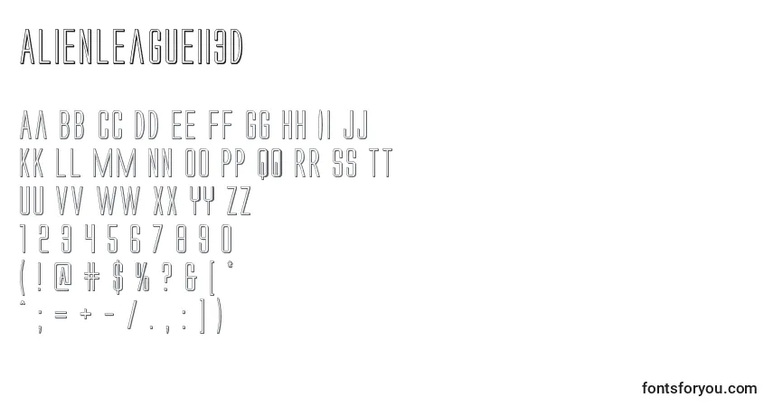 Schriftart Alienleagueii3D – Alphabet, Zahlen, spezielle Symbole