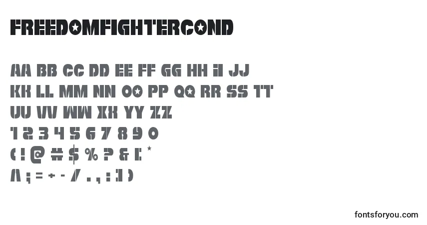 Czcionka Freedomfightercond – alfabet, cyfry, specjalne znaki