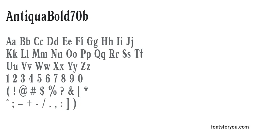 A fonte AntiquaBold70b – alfabeto, números, caracteres especiais