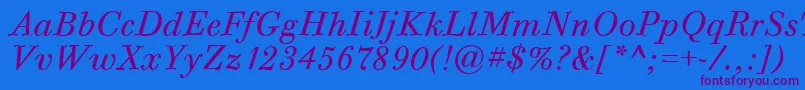 BodoniSixItcTtBookitalicフォントについての詳細 フォントBodoniSixItcTtBookitalic – 紫色のフォント、青い背景