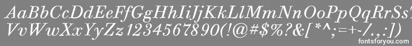 BodoniSixItcTtBookitalic-fontti – valkoiset fontit harmaalla taustalla