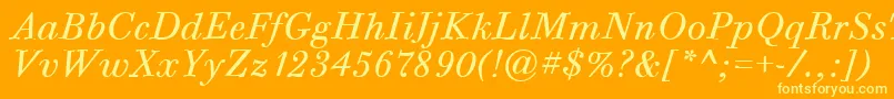 Подробнее о шрифте BodoniSixItcTtBookitalic Шрифт BodoniSixItcTtBookitalic – жёлтые шрифты на оранжевом фоне