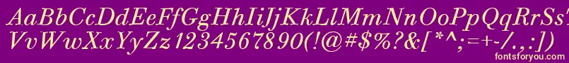 BodoniSixItcTtBookitalic-fontti – keltaiset fontit violetilla taustalla