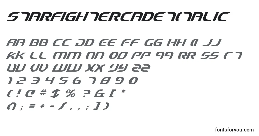 Шрифт StarfighterCadetItalic – алфавит, цифры, специальные символы
