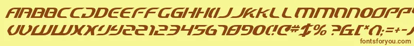 フォントStarfighterCadetItalic – 茶色の文字が黄色の背景にあります。