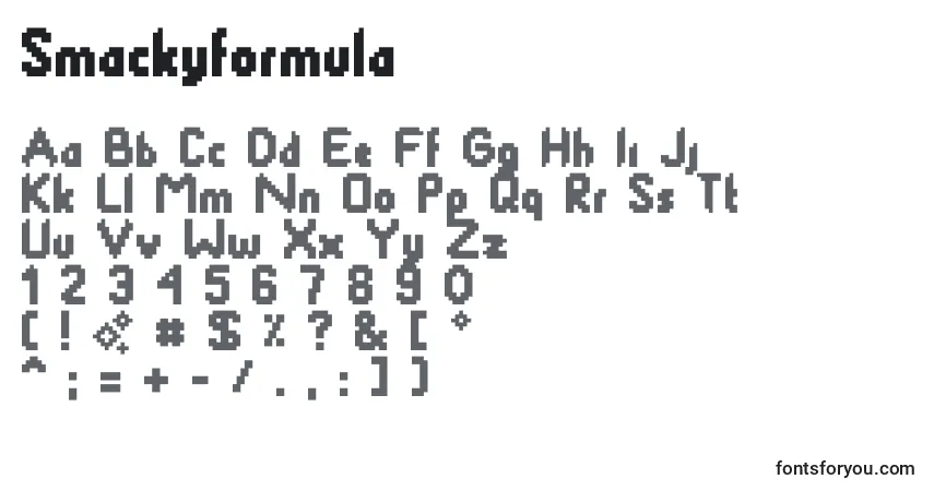 A fonte Smackyformula – alfabeto, números, caracteres especiais