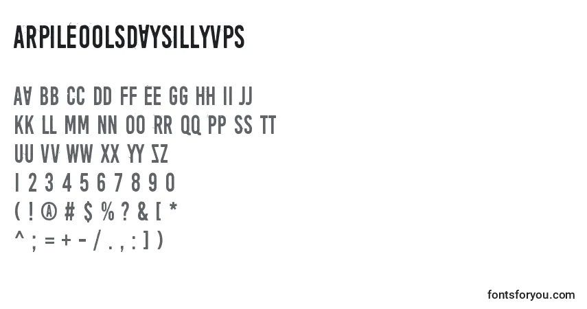 Schriftart AprilFoolsDaySillyVrs – Alphabet, Zahlen, spezielle Symbole