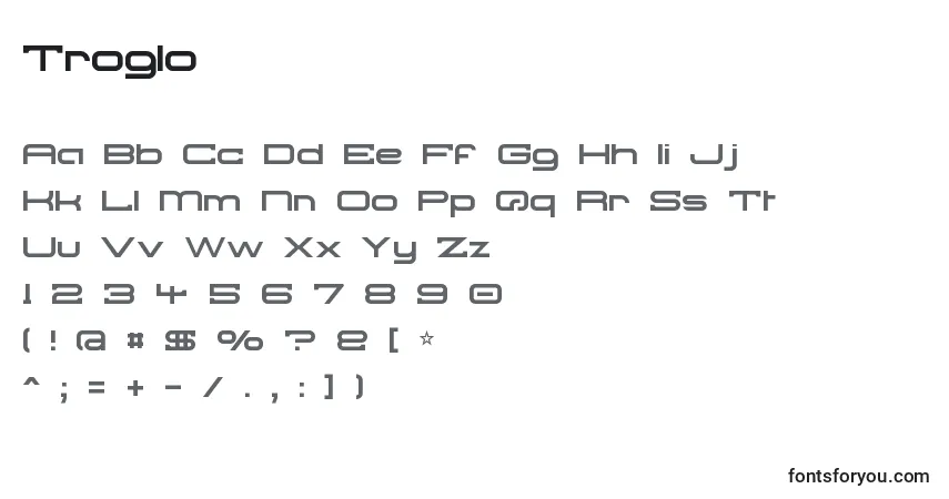 Schriftart Troglo – Alphabet, Zahlen, spezielle Symbole