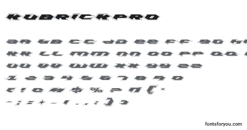 Schriftart KubrickPro – Alphabet, Zahlen, spezielle Symbole