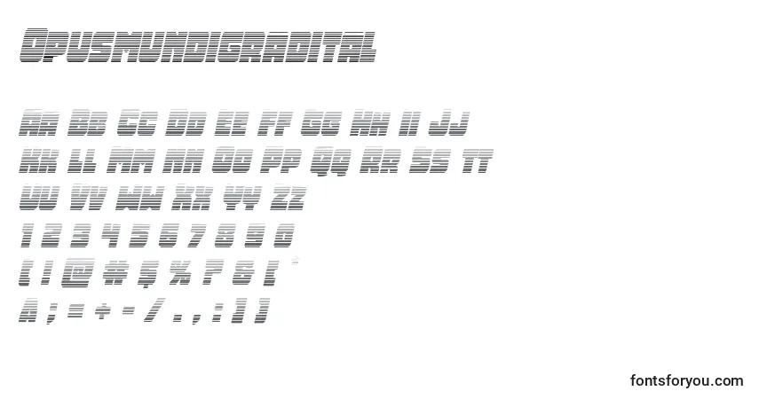 Czcionka Opusmundigradital – alfabet, cyfry, specjalne znaki