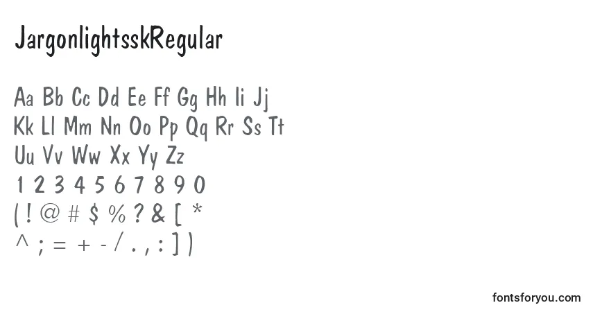 Schriftart JargonlightsskRegular – Alphabet, Zahlen, spezielle Symbole