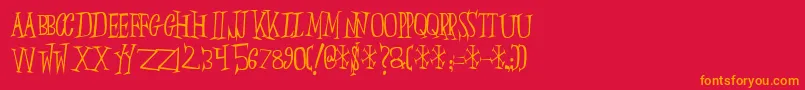 Slumberp-Schriftart – Orangefarbene Schriften auf rotem Hintergrund