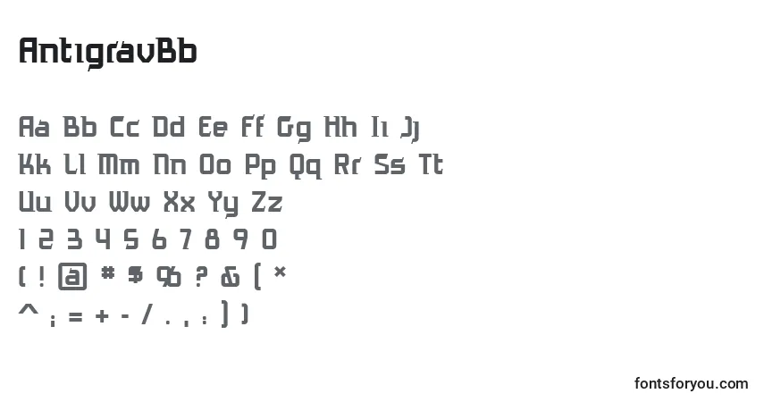 Czcionka AntigravBb – alfabet, cyfry, specjalne znaki
