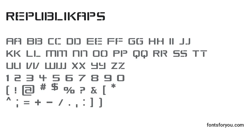 A fonte Republikaps – alfabeto, números, caracteres especiais