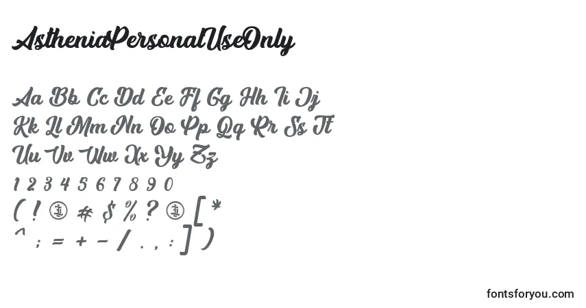 AstheniaPersonalUseOnly-fontti – aakkoset, numerot, erikoismerkit