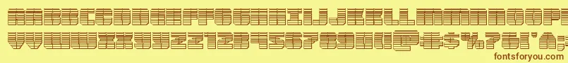 フォントWarpthrusterchrome – 茶色の文字が黄色の背景にあります。