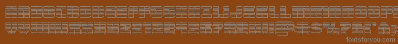 Warpthrusterchrome-fontti – harmaat kirjasimet ruskealla taustalla