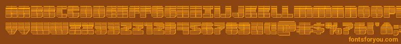 フォントWarpthrusterchrome – オレンジ色の文字が茶色の背景にあります。