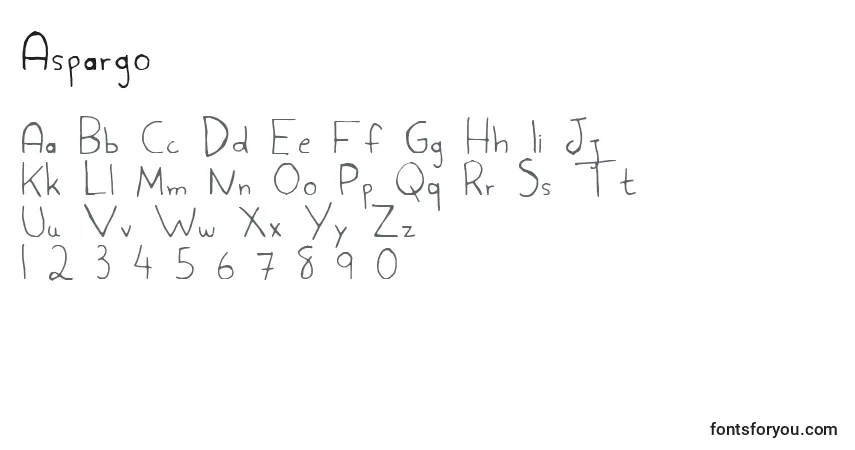 A fonte Aspargo – alfabeto, números, caracteres especiais