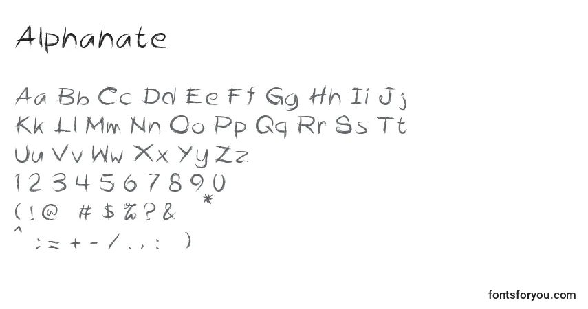 Schriftart Alphahate – Alphabet, Zahlen, spezielle Symbole