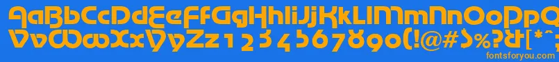 フォントWolfgang – オレンジ色の文字が青い背景にあります。