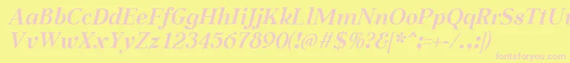 AabcedBoldItalic-fontti – vaaleanpunaiset fontit keltaisella taustalla
