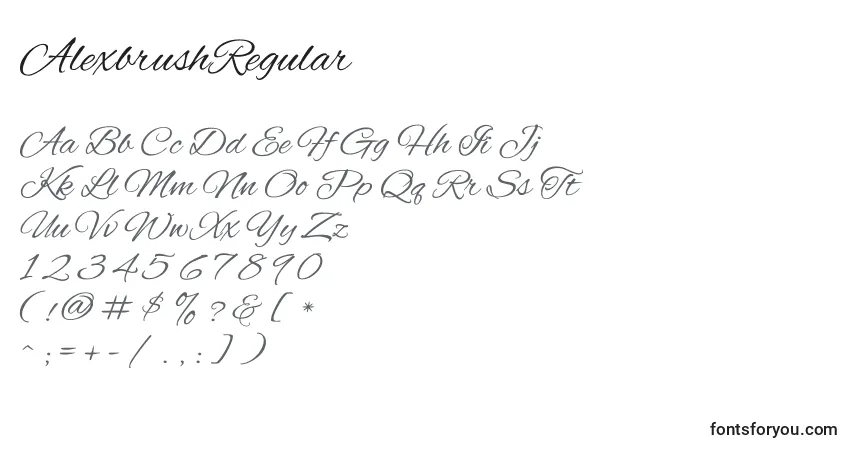 AlexbrushRegular Font – alphabet, numbers, special characters