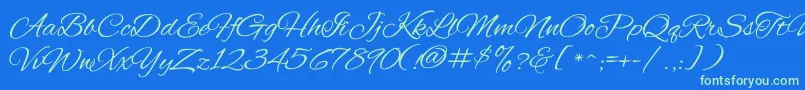 Weitere Informationen zur AlexbrushRegular-Schriftart AlexbrushRegular-Schriftart – Grüne Schriften auf blauem Hintergrund