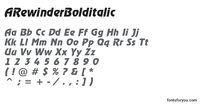Schriftart ARewinderBolditalic – Alphabet, Zahlen, spezielle Symbole