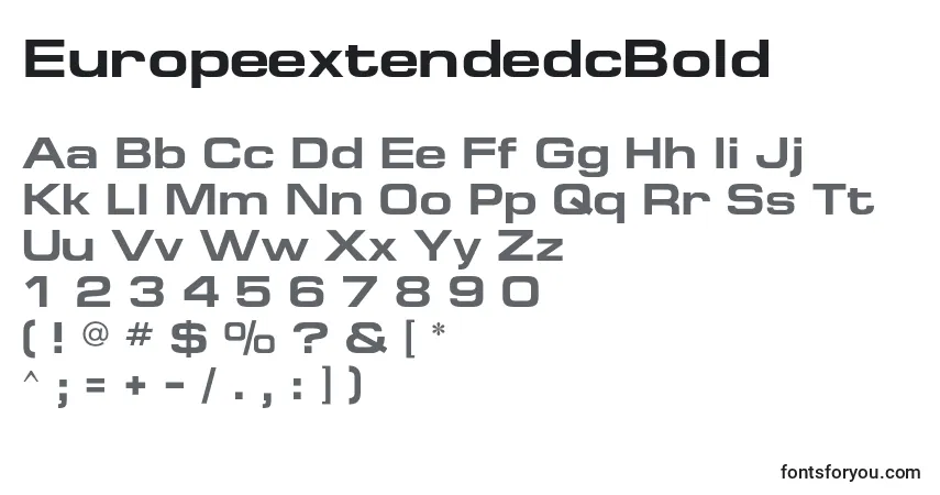 A fonte EuropeextendedcBold – alfabeto, números, caracteres especiais