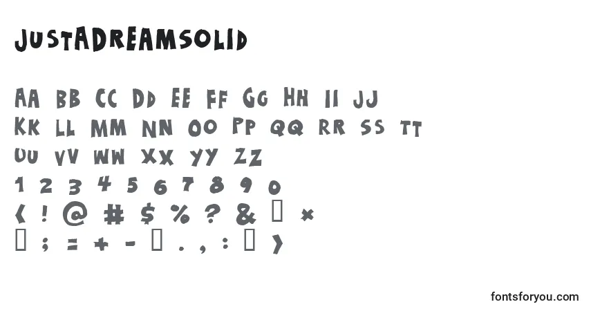 Czcionka JustADreamSolid – alfabet, cyfry, specjalne znaki