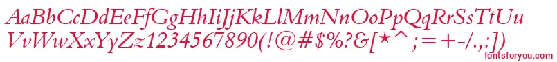 フォントAldine401ItalicBt – 白い背景に赤い文字