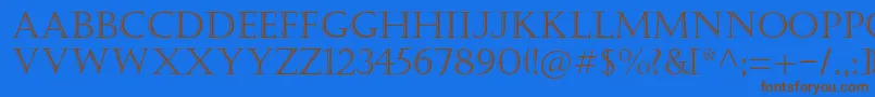 フォントCastellarmtstd – 茶色の文字が青い背景にあります。