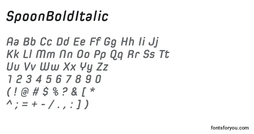 Schriftart SpoonBoldItalic – Alphabet, Zahlen, spezielle Symbole