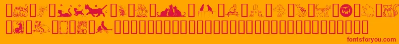 KarensKitties-Schriftart – Rote Schriften auf orangefarbenem Hintergrund