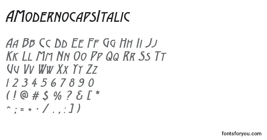 A fonte AModernocapsItalic – alfabeto, números, caracteres especiais