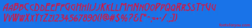 AModernocapsItalic Font – Red Fonts on Blue Background