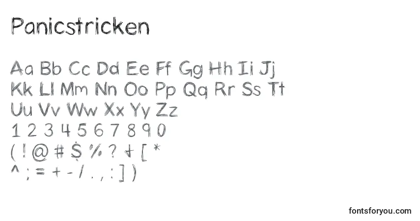 Czcionka Panicstricken – alfabet, cyfry, specjalne znaki