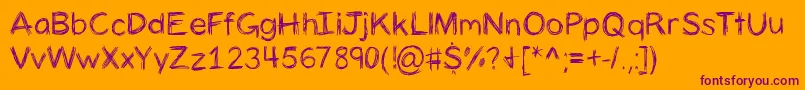 Weitere Informationen zur Panicstricken-Schriftart Panicstricken-Schriftart – Violette Schriften auf orangefarbenem Hintergrund
