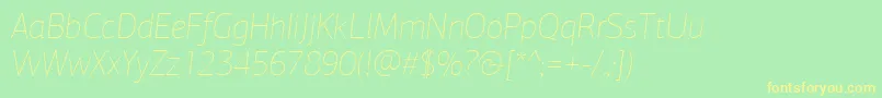 フォントPfagorasansproXthinitalic – 黄色の文字が緑の背景にあります