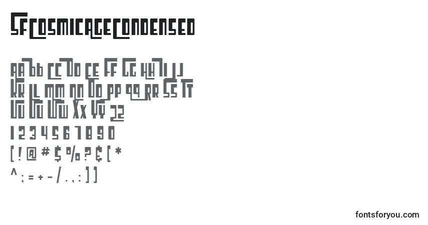 A fonte SfCosmicAgeCondensed – alfabeto, números, caracteres especiais