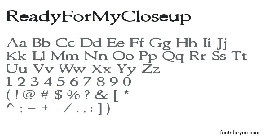 Schriftart ReadyForMyCloseup – Alphabet, Zahlen, spezielle Symbole