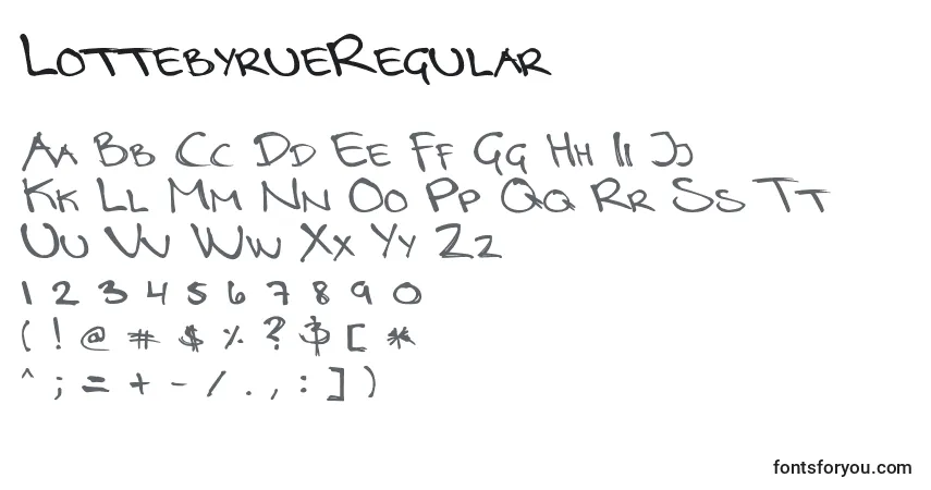 A fonte LottebyrueRegular – alfabeto, números, caracteres especiais