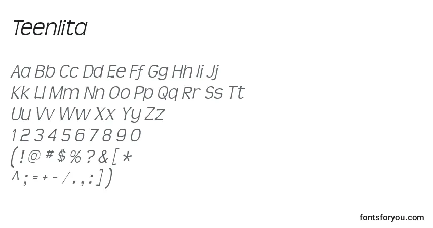 Schriftart Teenlita – Alphabet, Zahlen, spezielle Symbole