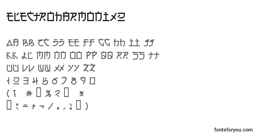 A fonte Electroharmonix2 – alfabeto, números, caracteres especiais